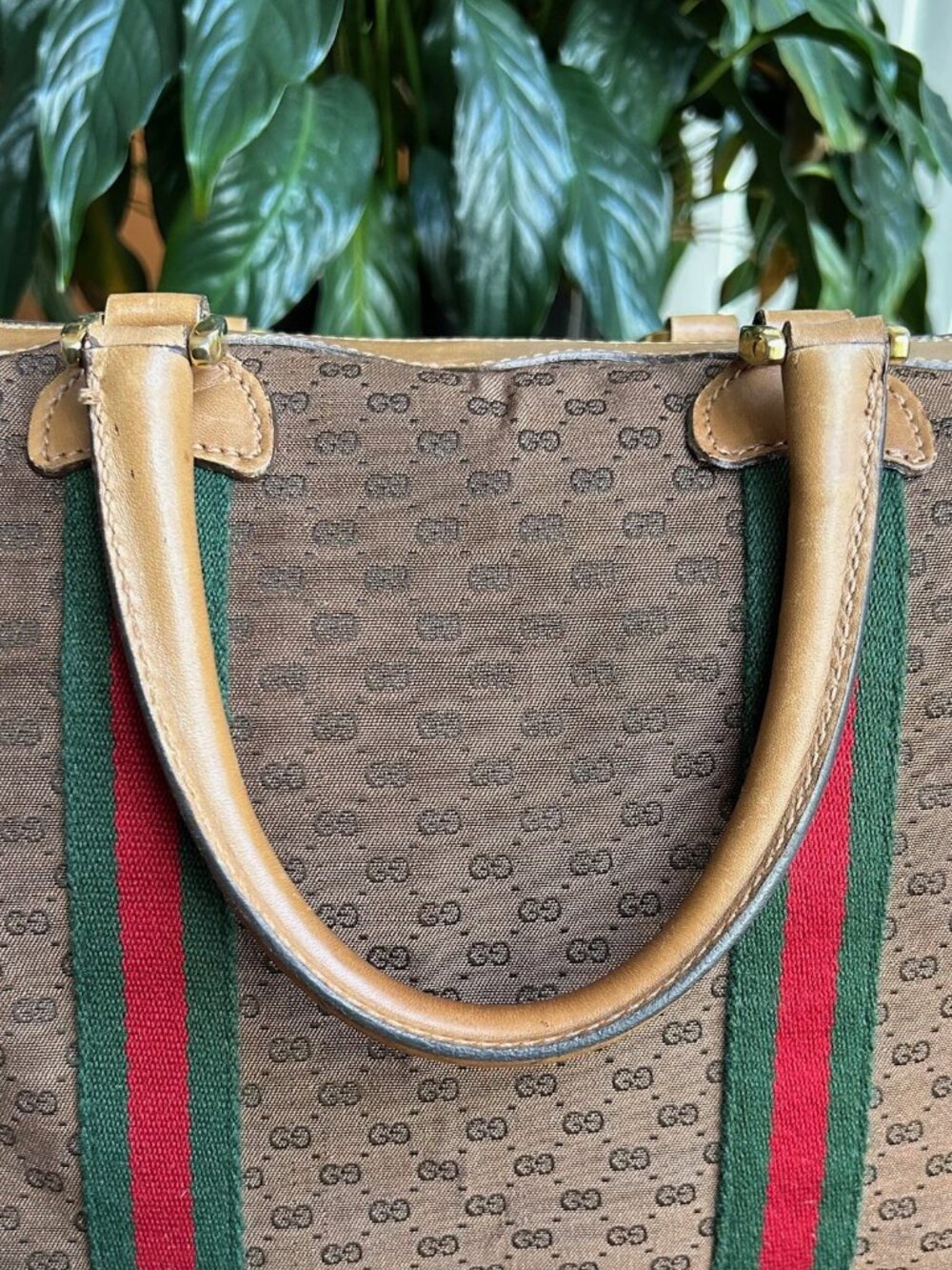 GUCCI Monogram Vintage Web Boston Bag Brown Tan Rare - Picture 11 of 15